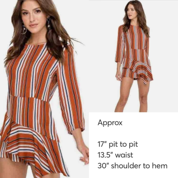 . Lush Fall For You Rust Orange/Red Striped Romper - Picture 8 of 10
